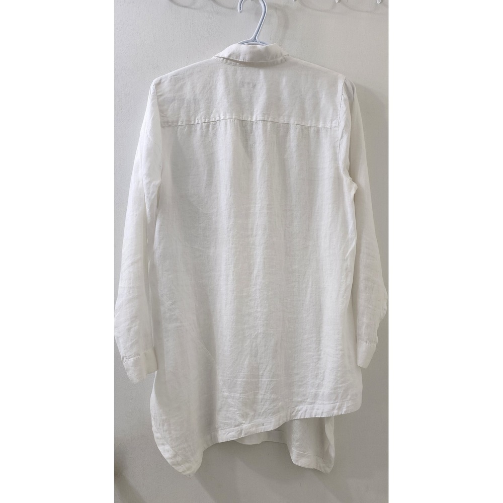 J.Jill Love Linen White Asymmetrical Hem Tunic Top Split Neck Long Sleeve Small - Picture 7 of 9
